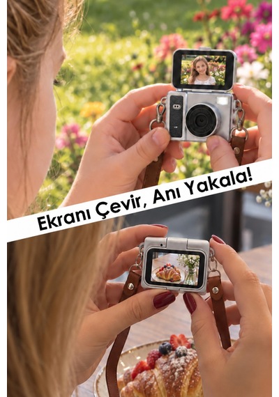 Mimtec Blm-109 Retro Mini Dijital Kamera 1080p Hd Katlanabilir Ekran Flaşlı Selfie Vlog Video Kamerası Siyah