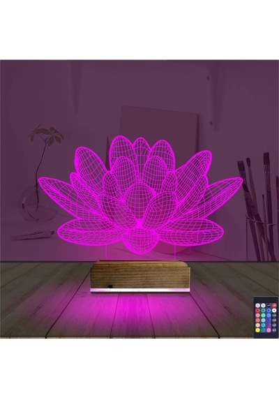 Luvivia Lotus Çiçek Yoga 3d Lamba - Masa Gece Lambası Şeffaf