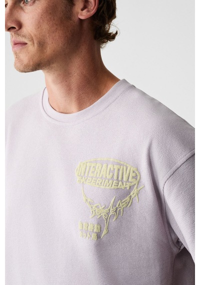 Grımelange Lorenno Erkek Göğüs Baskılı %100 Organik Pamuklu Bisiklet Yaka Lila T-shirt Lila