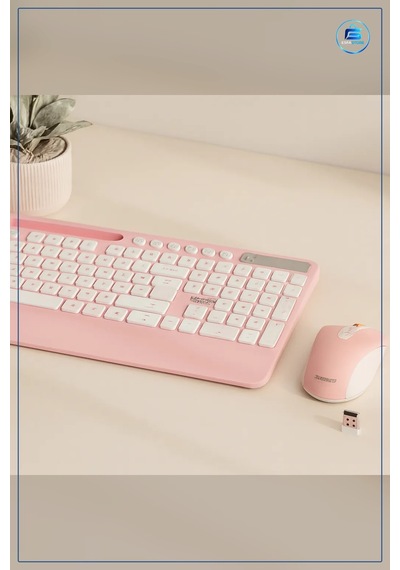 Klavye Mouse Set Kablosuz Telefon Ve Tablet Standlı Beyaz Pembe O