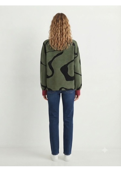 Neden Tekstil Kadın Oversize Triko Kazak Rahat Modern Tasarım - Yeşil