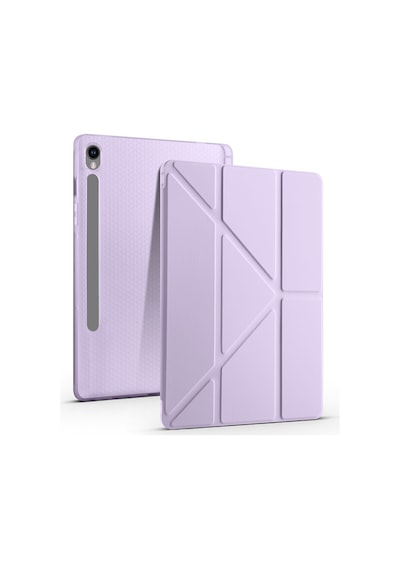 Galaxy Tab S10 Lite 2025 Sm-x400-sm-x406b Uyumlu Kalem Bölmeli Dönebilen Üçgen Standlı Tri Folding Tablet Kılıfı - Lila - T39064