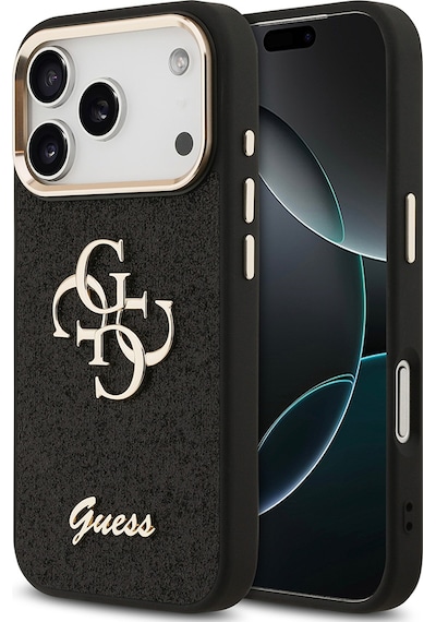 Apple Uyumlu iPhone 17 Pro Kılıf Guess Lisanslı 4g Büyük Metal Logolu Glitter Kapak Siyah Siyah