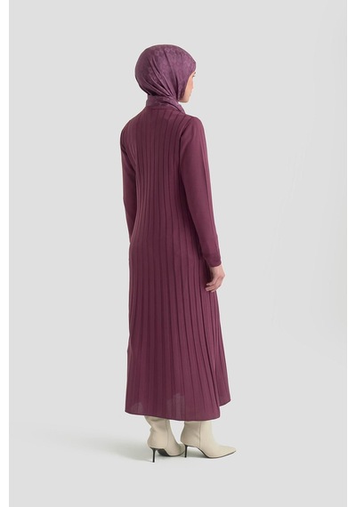 Armine Trend Kendinden Çizgili Triko Elbise Mürdüm 25ktd901