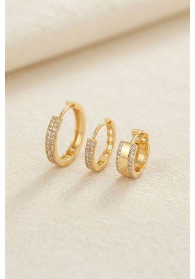 3 Lü Set Gold Renk Halka Model Küpe Tj-bkp11956 Beyaz