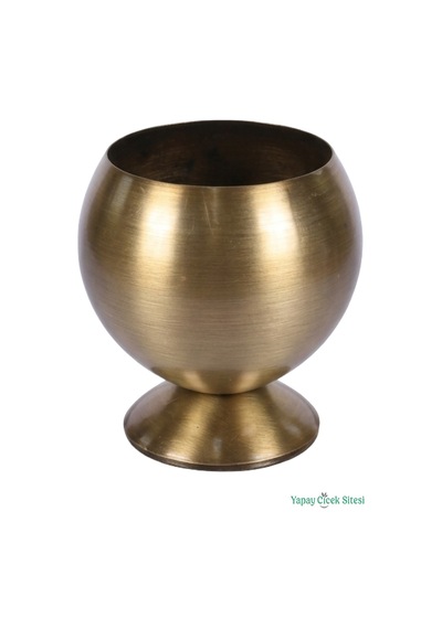 Yapay Çiçek Sitesi Metal Dekoratif Küre Saksı 15 Cm Bronz