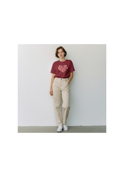 Urbantrendstore Unisex Love Forever Seni Seviyorum Baskılı Oversize Fit Rahat Geniş Salaş T-shirt Günlük Tişört Bordo