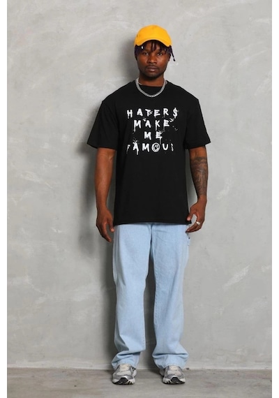 Freedom Storee Erkek Kısa Kol Baskılı Bisiklet Yaka T-shirt - Siyah Çok Renkli