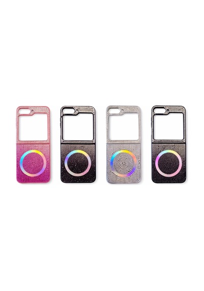 Samsung Uyumlu  Z Flip 4 Kılıf Diamont Magsafe Hologramlı Telefon Kılıfı 1 Renk Siyah