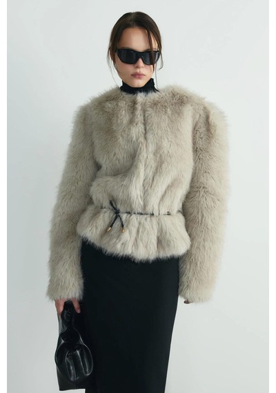 Suud Collection Gri Lexi Suni Kürk Ceket