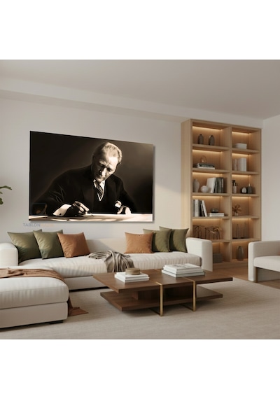 Yatay Kanvas Duvar Tablosu Ataturk Yazi Yazarken Salon Tablosu Ofis Tablosu Ev Hediyesi Dekorasyon