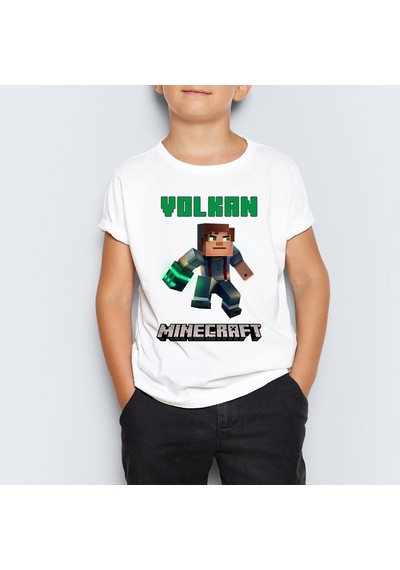 Isme Özel Minecraft Baskılı Unisex Çocuk Tişört T-Shirt Mr-03 Çok Renkli
