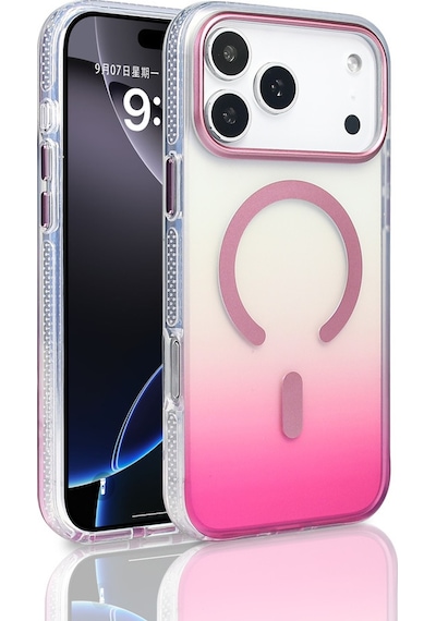 Apple Uyumlu iPhone 17 Pro Max Kılıf M-safe Şarj Özellikli Transparan Renk Geçişli Zore Toros Kapak Rose Pembe