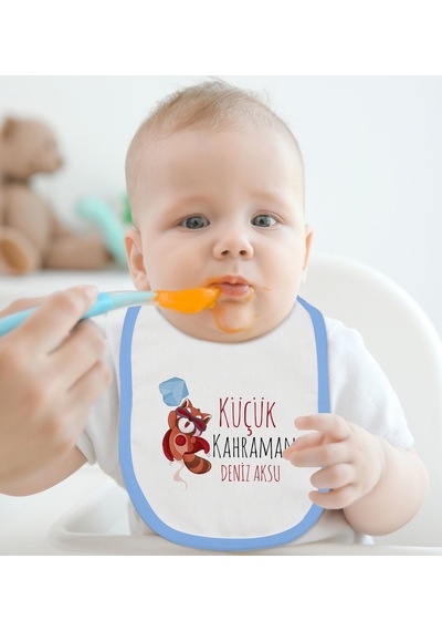 BK Kids Kişiye Özel Mavi Bebek Mama Önlüğü - Model 75 Mavi