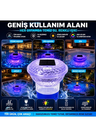 Hpytech Güneş Enerjili Rgb Led Havuz Klor Şamandırası Uzaktan Kumandalı Ip67 Su Geçirmez Otomatik Gece Sensörlü Solar Klor Dağıtıcı