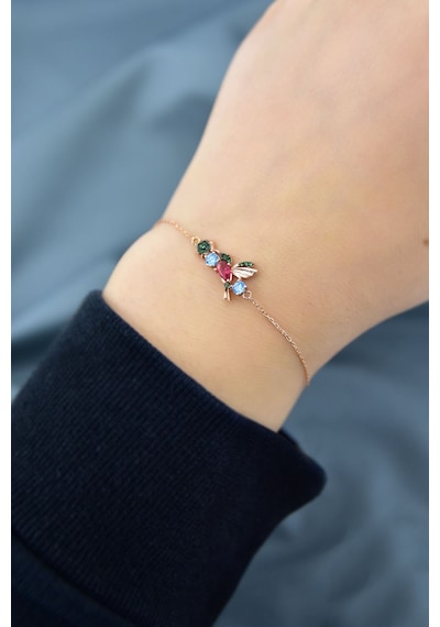 Papatya Silver 925 Ayar Gümüş Rose Kaplama Taşlı Kuş Bileklik