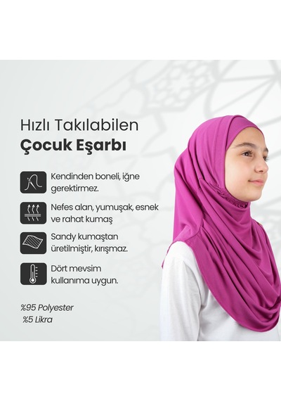 Pratik Hazır Geçmeli Boneli Çocuk Şal Fuşya Fuşya