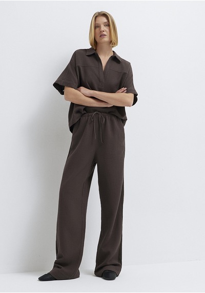 Mavi - Kahverengi Geniş Paça Pantolon 1011200-71603