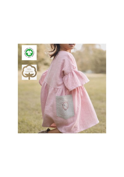 Bebe Kız Çocuğu Muslin Boho Elbise Pembe