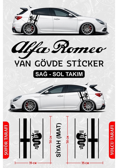 Alfa Romeo Yan Gövde Sticker Seti Siyahmat - 854101982