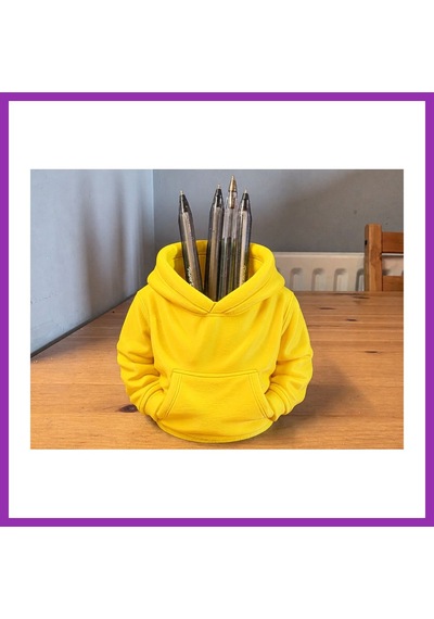 Bezos 3d Baskı Kapüşonlu Sweatshirt Kalemlik - Masaüstü Organizer-sarı Bty