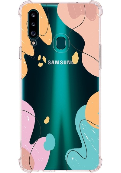 Samsung Galaxy A20s Uyumlu Köşe Korumalı Antişok Kapak Karışık Renkler Tasarımlı Şeffaf Kılıf