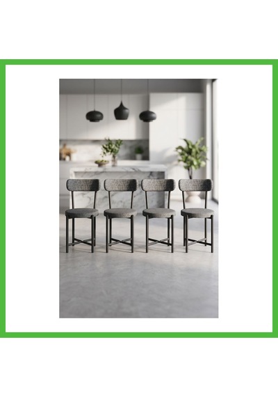 Vaveni Sandalye 4 Adet Keten Kumaş Metal Ayak Modern Mutfak Sandalyesi Cafe Balkon Ofis Teddy 9809 Antrasit Arz