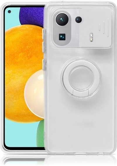 Ally Xiaomi Mi 11 Pro Kılıf Sürgülü Kamera Lens Korumalı Yüzük Standlı Silikon Kılıf- 5775