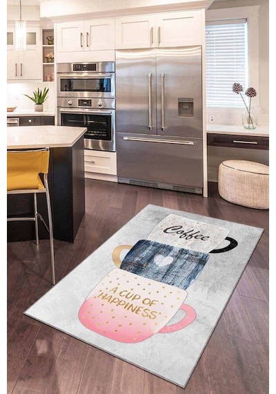 Pembe Kaymaz Taban Yıkanabilir Fincanlı Mutfak Halısı Ar286n11