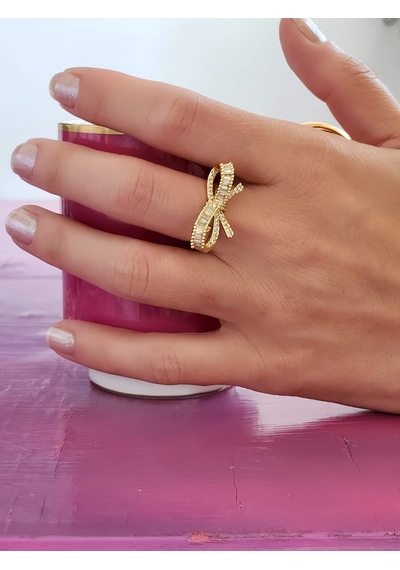 Eva Takı Store Fiyonk Kurdela Model Ayarlanabilir Gold Renk Çelik Yüzük Gold