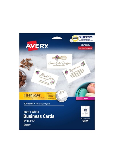 Avery Clean Edge Yazdırılabilir Kartvizitler, Emin Besleme Teknolojisi, 2" X 3.5", Beyaz, Lazer Yazıcılar İçin 200