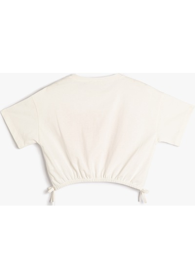 Koton Crop Oversize Tişört Kısa Kollu Bisiklet Yaka Ekru 3skg10430ak 3SKG10430AK010 Ekru