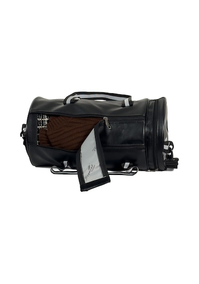 Silindir Suni Deri Spor Seyahat Çantası Siyah
