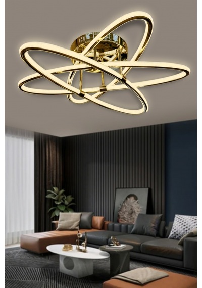 Atom Çift Ledli 3 Kol Led Avize - Kumandasız / Gold Gold