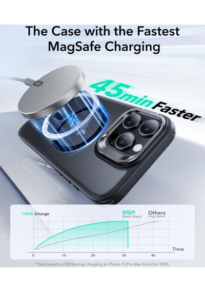 Esr Apple Uyumlu iPhone 16 Pro Halolock Mag Safe Classic Hybrid Standı Silikon Kılıf Buzlu Siyah Çok Renkli