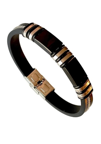 Çelik-silikon Mixli Kararmaz Trend Model Erkek Bileklik 22cm Gümüş - Siyah