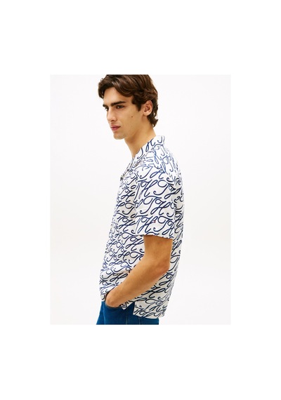 Tommy Hilfiger Keten Gömlek Camp Collar Ss-16275 0k4 Ecru / Allover