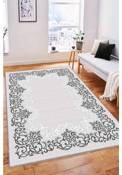 Gri Çerçeveli Kaymaz Tabanlı Makinede Yıkanabilir Halı Mk59n11