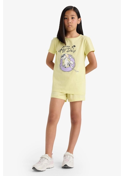 Defacto Kız Çocuk Pijama Takımı Baskılı Kısa Kollu Üst Beli Lastikli Şort E0666a825hsyl282 Sarı