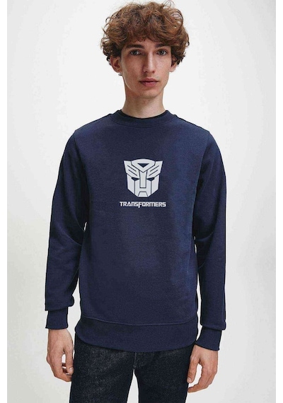 Transformers Baskılı Indigo Mavi Lacivert Erkek Sweatshirt (528529757)