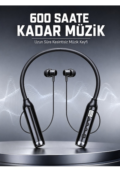 Dijital Göstergeli Boyun Tipi Bluetooth Kulaklık Mikrofonlu Çağrı Ve Müzik Kontrollü Çift Cihaz Bağlantılı Kulaklık - Lisinya