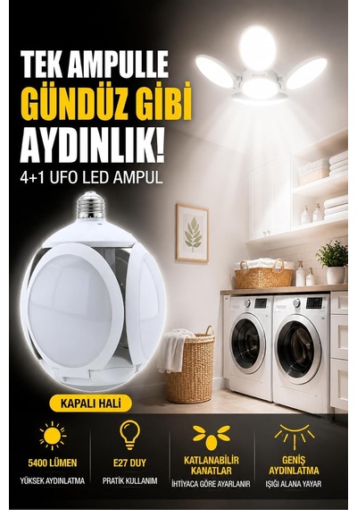 60w Ufo 4+1 Kanatlı Led Ampul, E27 Duy, 6500k Beyaz Işık, 5400 Lümen Diğer
