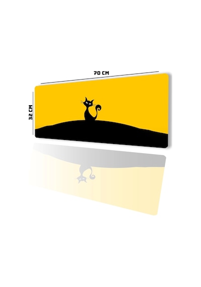 Sonictouch Kara Kedi Sarı Siyah Gamer Oyuncu Dikişsiz Sıvı Geçirmez Klavye Mouse Pad 32x70cm Mousepad