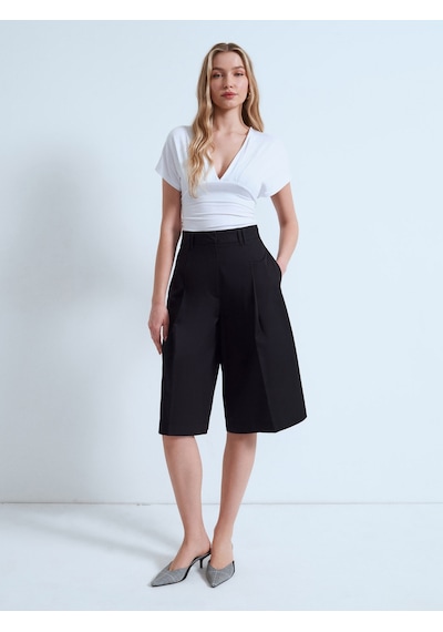 Dilvin 72705 %100 Pamuk Wide Leg Bermuda-siyah