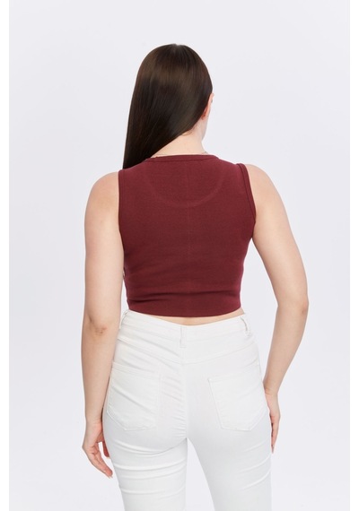 Bella Dossi Rahat Kaşkorse Kolsuz Sıfır Yaka Kadın Crop Top Bordo