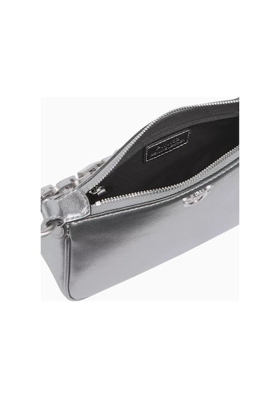 Pinko Mini Half Moon Lamineli Süet Gümüş Lüks Baguette Çanta, Şık Ve Çok Yönlü Omuz Çantası
