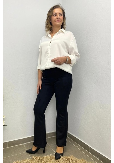 Mia Butik Kadın Siyah Süet İspanyol Paça Özel Seri Pantolon Siyah