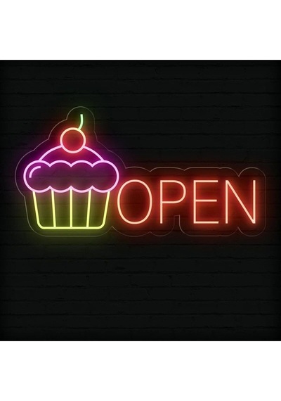 Open Yazılı Ve Şekilli Neon Tabela Kırmızı