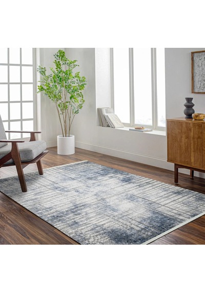 Bespoky Artex Soyut Desenli Modern Salon Halısı Dijital Baskı Mavi