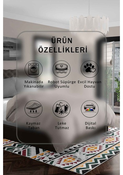 Yıkanabilir Kaymaz Taban Dijital Baskılı Halı Ve Yolluk Leke Tutmaz Salon & Mutfak Halısı - 0287 Yeşil